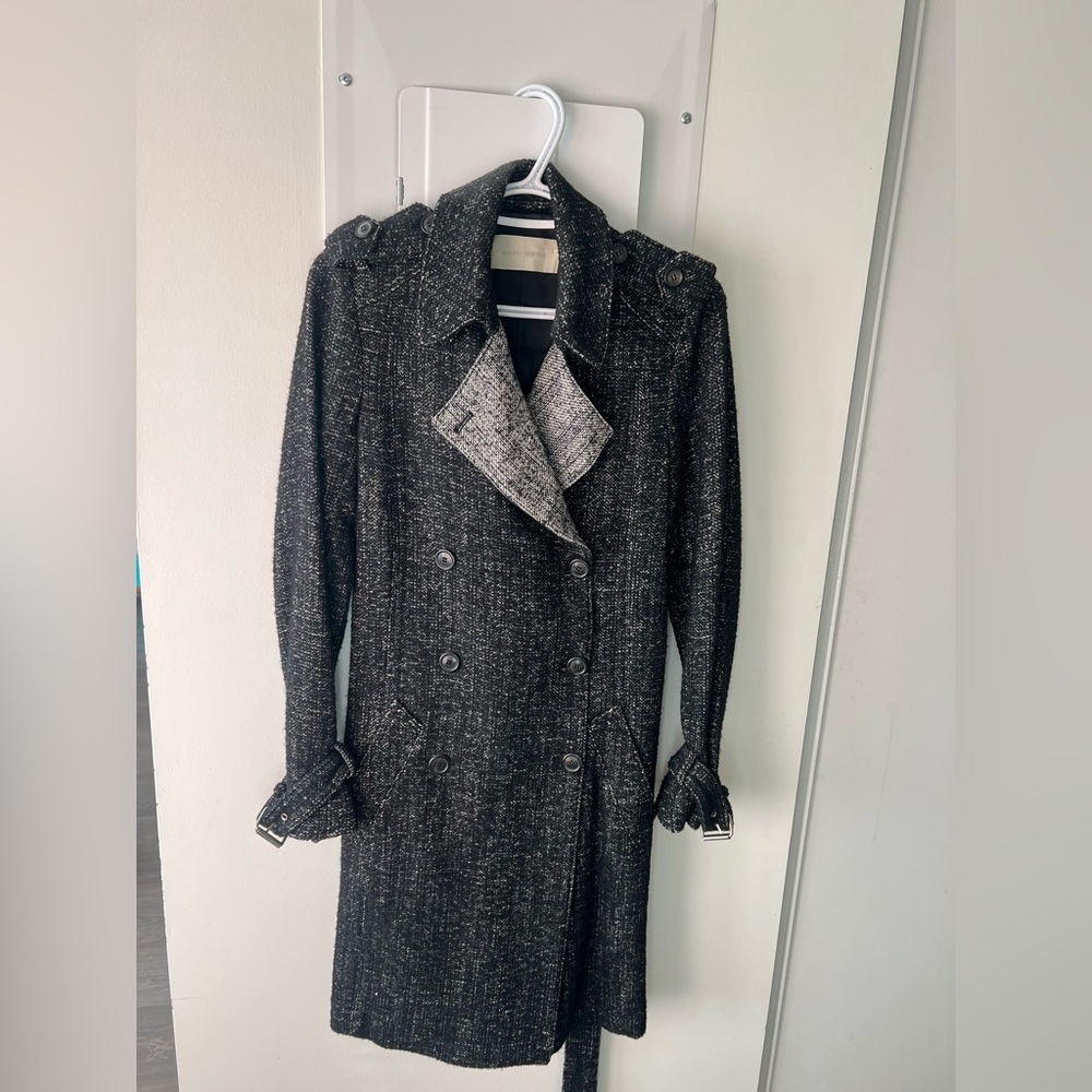 Italian Tweed Belted Trench Coat – Wool Blend, Size 40